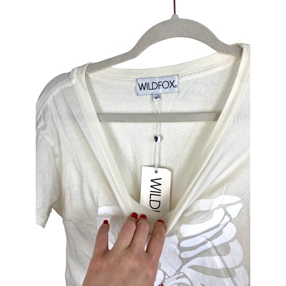 NWT Wildfox Pizza Full Stomach Skeleton Graphic T Shirt tee short sleeve Beige S - Picture 4 of 7